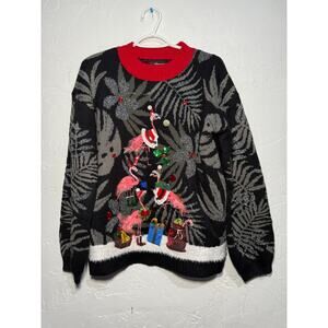 33 Degree flamingo ugly christmas sweater womens medium cozy holiday eclectic